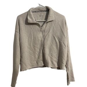 Aerie Ivory White Long Sleeve Mid Zip Collared Pullover Comfy Oversized Sweater